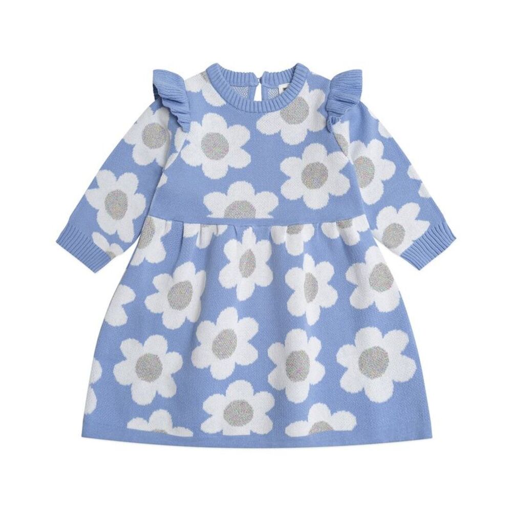Huxbaby Girls Daisy Knit Dress, Blue